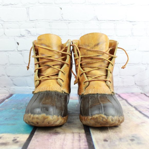 Vintage LL Bean Brown Leather Unlined Maine Hunting Shoe Duck Boots Size 8 - Picture 4 of 9